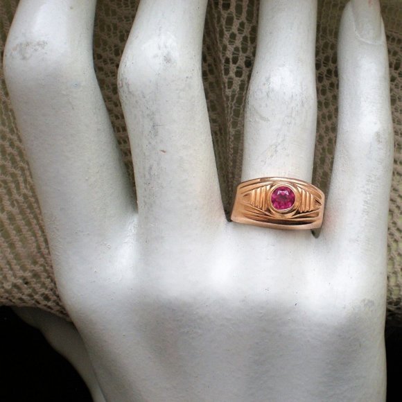 NEW OLD STOCK NWT Russian USSR Solid 14K 585 Rose Pink Gold Pink Tourmaline RING - Picture 1 of 11